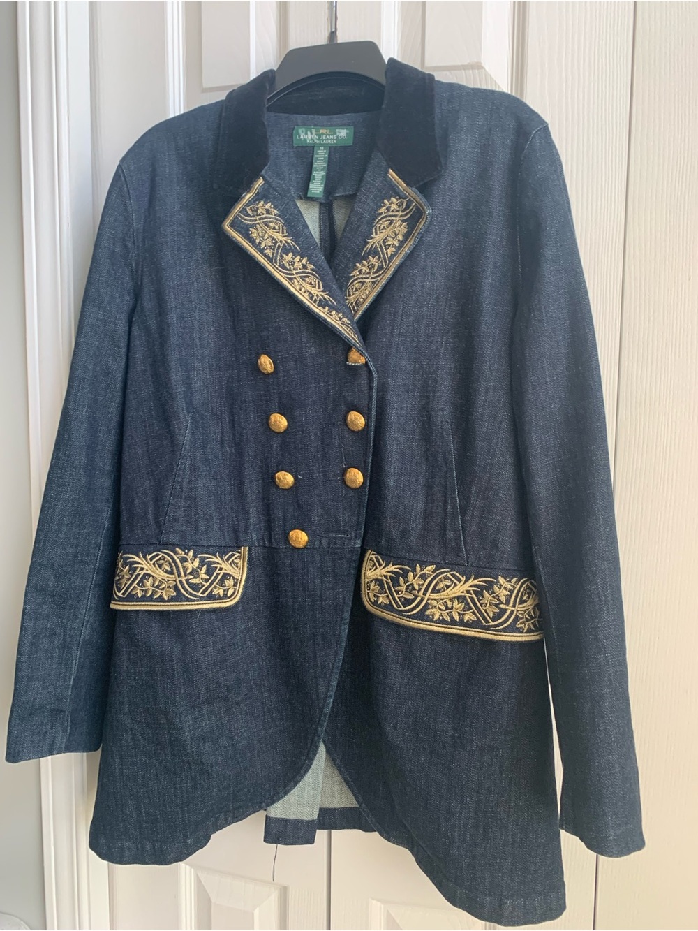 Vintage early 2000s Ralph Lauren Denim Equestrian Double Breasted Jacket (SZ 16)